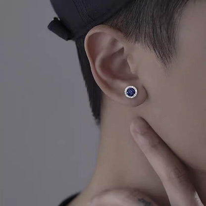 Magnetic Round Halo Stud Earrings for Men Women, Multicolor Crystal Cluster Non-Piercing Clip On