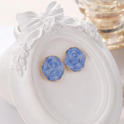Enamel Geometric Round Stud Earrings