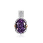 Multicolor Ice Flower Cut Oval CZ Pendant Necklace, 10*14mm 8A Cubic Zirconia, Two-Tone Pave CZ Halo with Pavé Top Frame, Adjustable Chain