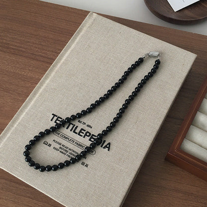 Nature Stone Black Red Beaded agate necklace