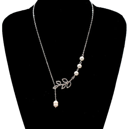 Leaf Pearl Water Drop Necklace