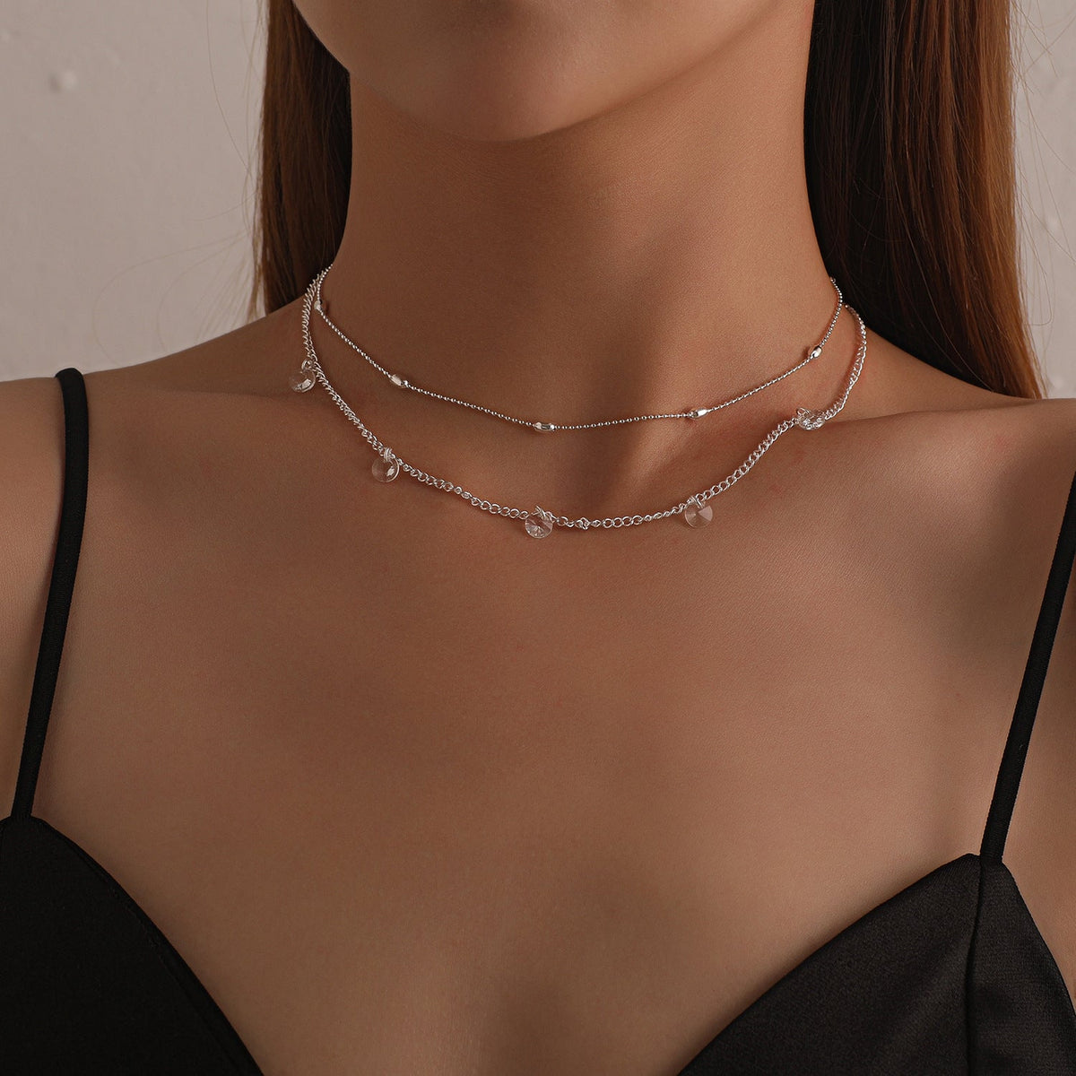 Small Crystal Stone Beads Chain Necklace