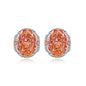 Multicolor Ice Flower Cut Oval CZ Stud Earrings, 7*9mm 8A Cubic Zirconia, S925 Silver Needle, Two-Tone Pave CZ Halo, Dainty Luxe
