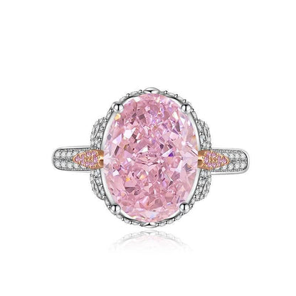 Multicolor Ice Flower Cut Oval CZ Adjustable Ring, 10*14mm 8A Cubic Zirconia, Two-Tone Pave CZ Band, Dainty Luxe