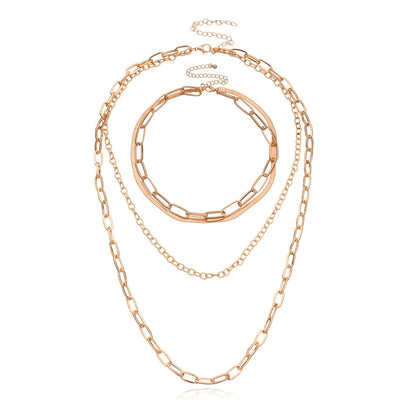 Multiple Paperclip Chain Layer Necklace Set