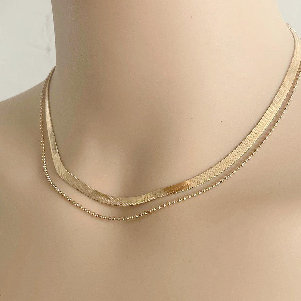 Double Layer Herringbone Snake Chain Necklace