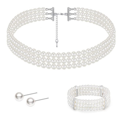 Layered Choker Pearl Necklaces Jewelry Set