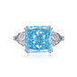 Multicolor Ice Flower Cut Square CZ Adjustable Ring, Blue & Green 12*12mm 8A Main Cubic Zirconia, Two Heart Side CZ, Dainty Luxe