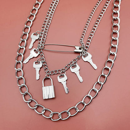 Vintage Metal Key Pendant Multi-layer Waist Chain