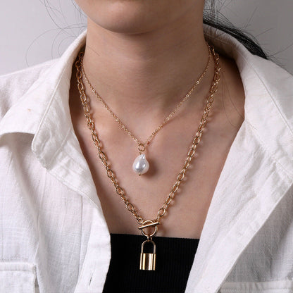 Heart Star Charm Paperclip Chain Choker Necklace Layered Lock Pendant
