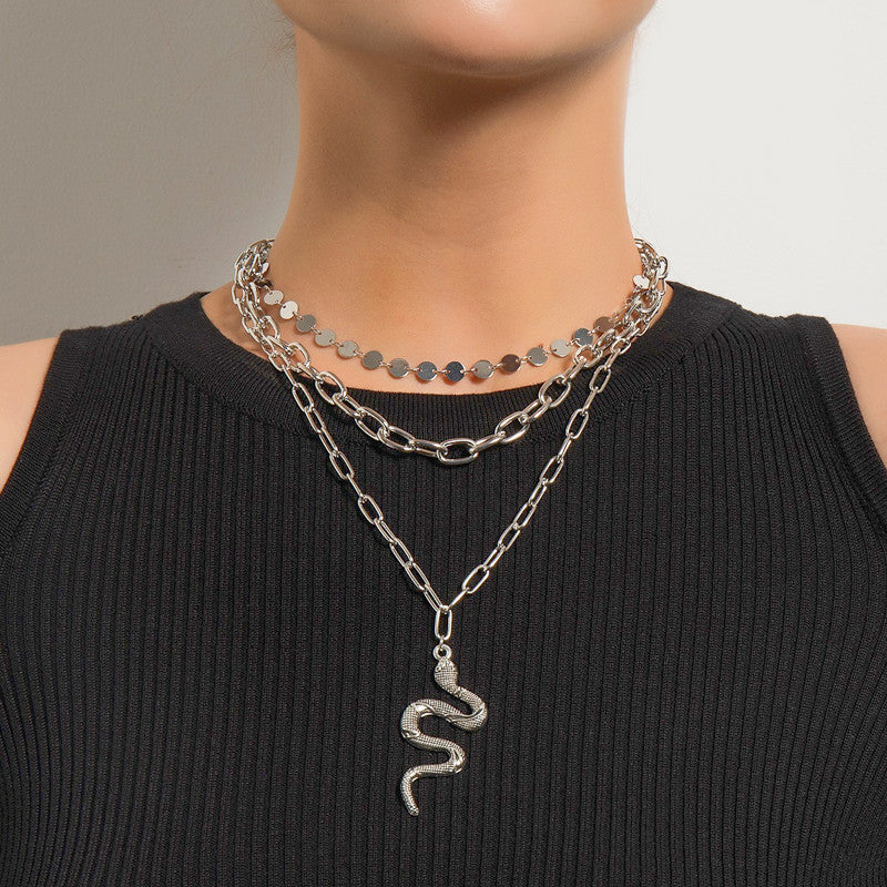 Vintage Bohemian Multi Layer Chunky Chain Choker Necklace Snake Pendant Necklaces