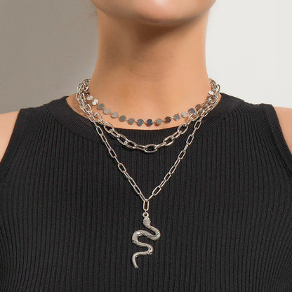 Vintage Bohemian Multi Layer Chunky Chain Choker Necklace Snake Pendant Necklaces