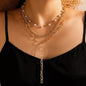 Layer Long Chain Necklace Pearl Charm Jewelry