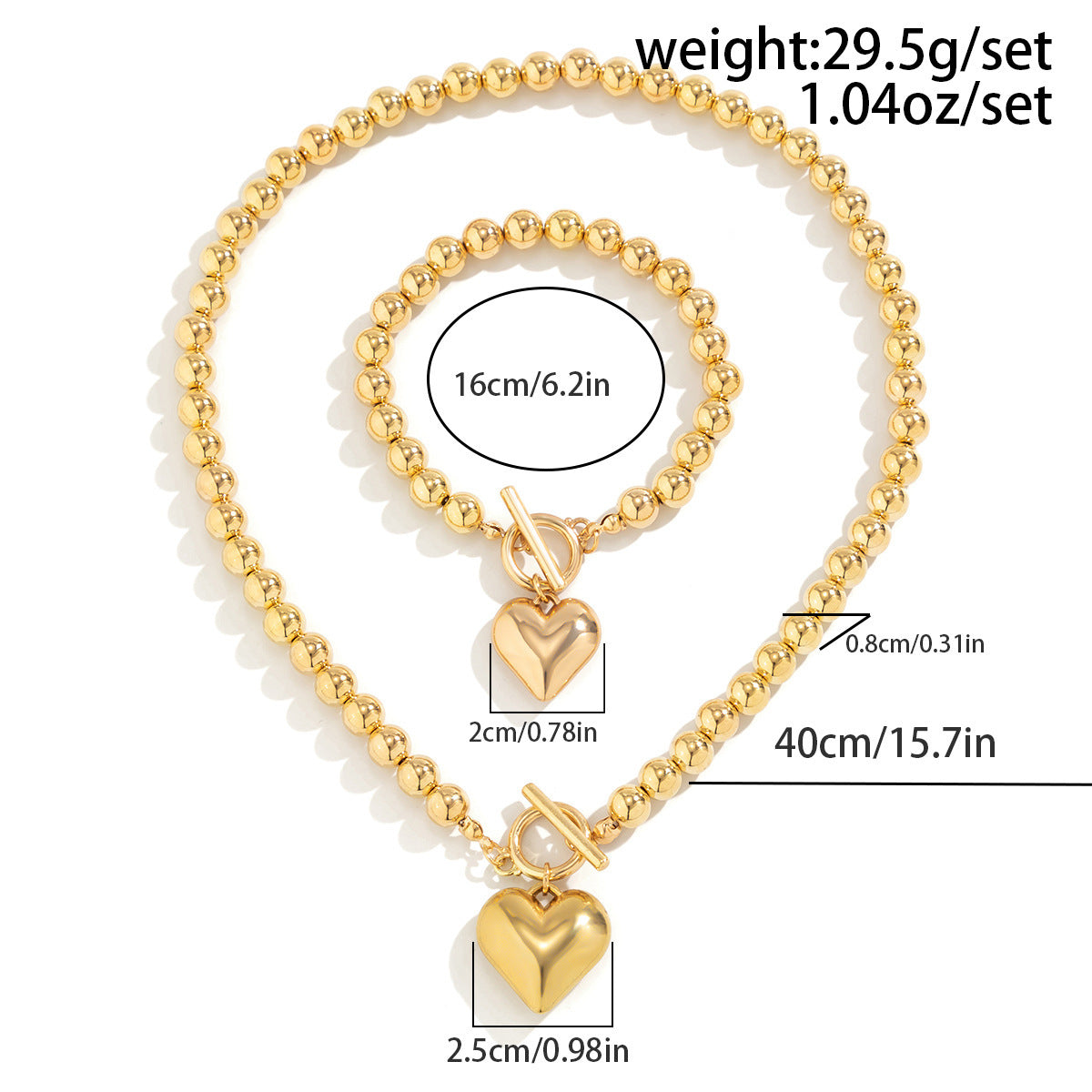 Pearl Beaded love Pendant Bracelet Necklace Set