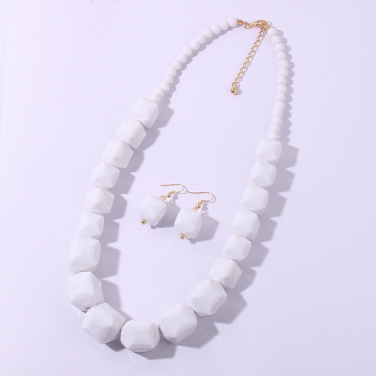 Acrylic Jewelry Set White Black Beads Necklace Earring