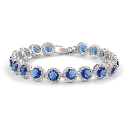 Dazzling Multicolor Cubic Zirconia Round Halo Chain Bracelet, Colored Gem Stones, Adjustable Design, and Unique Patterns