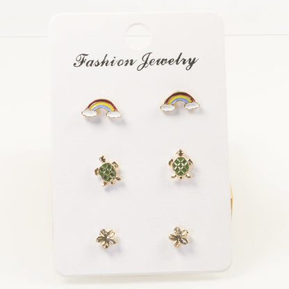 Rainbow flower stud earrings set