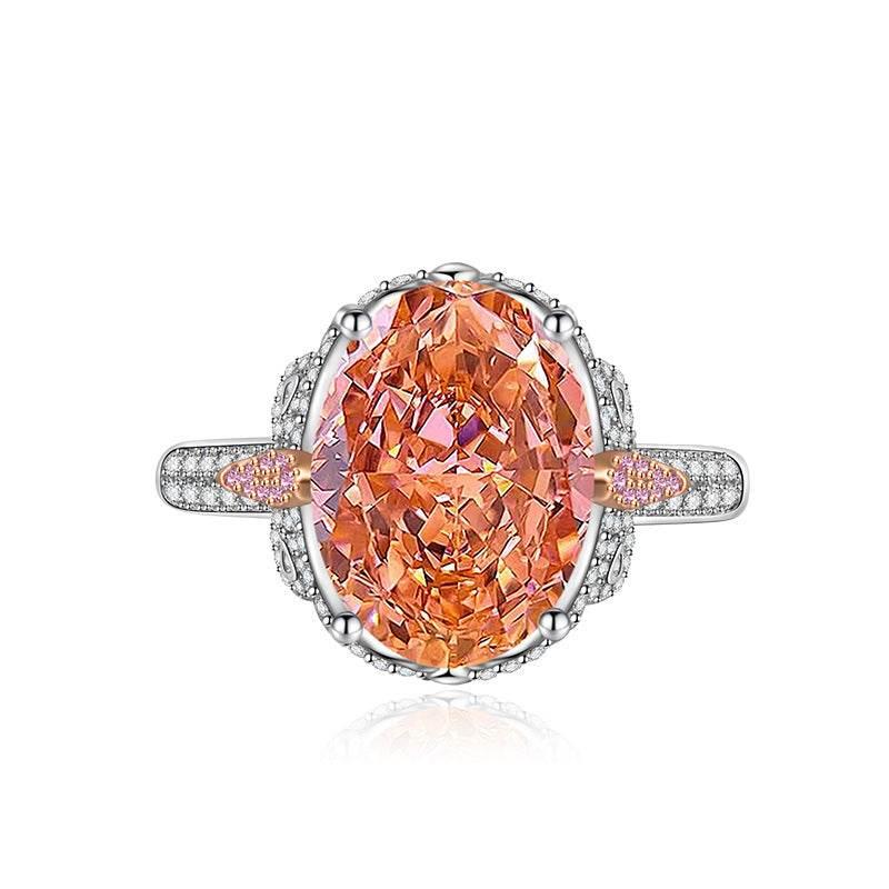 Multicolor Ice Flower Cut Oval CZ Adjustable Ring, 10*14mm 8A Cubic Zirconia, Two-Tone Pave CZ Band, Dainty Luxe