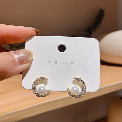 Pearl Studded Moon Earrings