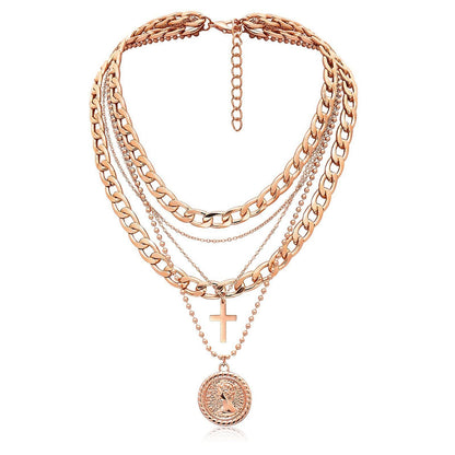 Women's Ornament Vintage Coin Thick Chain Twin Necklaces