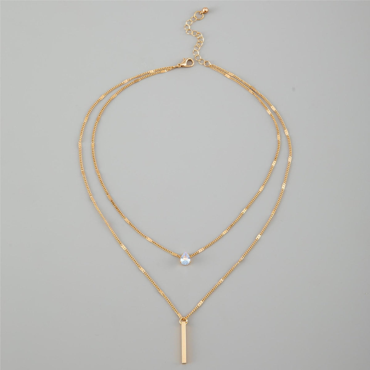 Fashion Double Layered Drop Stone Tassel Pendant Necklace