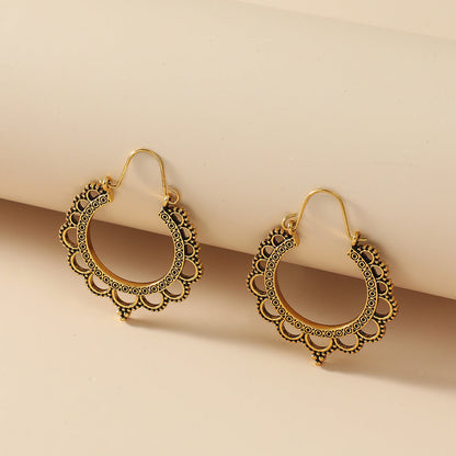 Carved Female Temperament Alloy Geometric Ear Clip Earrings