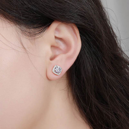 S925 Magnetic Multicolor Moissanite Square Halo Stud Earrings for Men Women, 0.5/1ct Round Cut