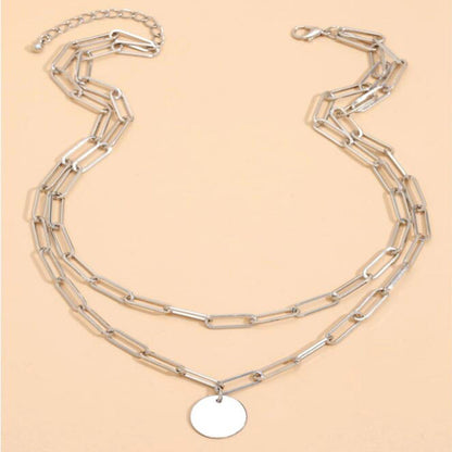 Vintage Round Charm Layered Necklace Women