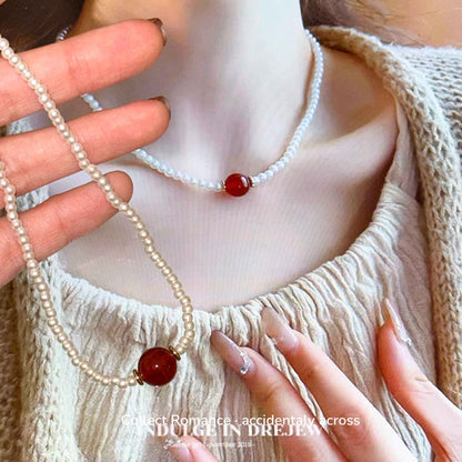 Pearl Necklace Agate Bead Pendant Necklace