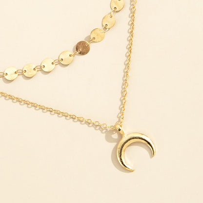 Bohemian Moon Pendant Necklace Layer Chain
