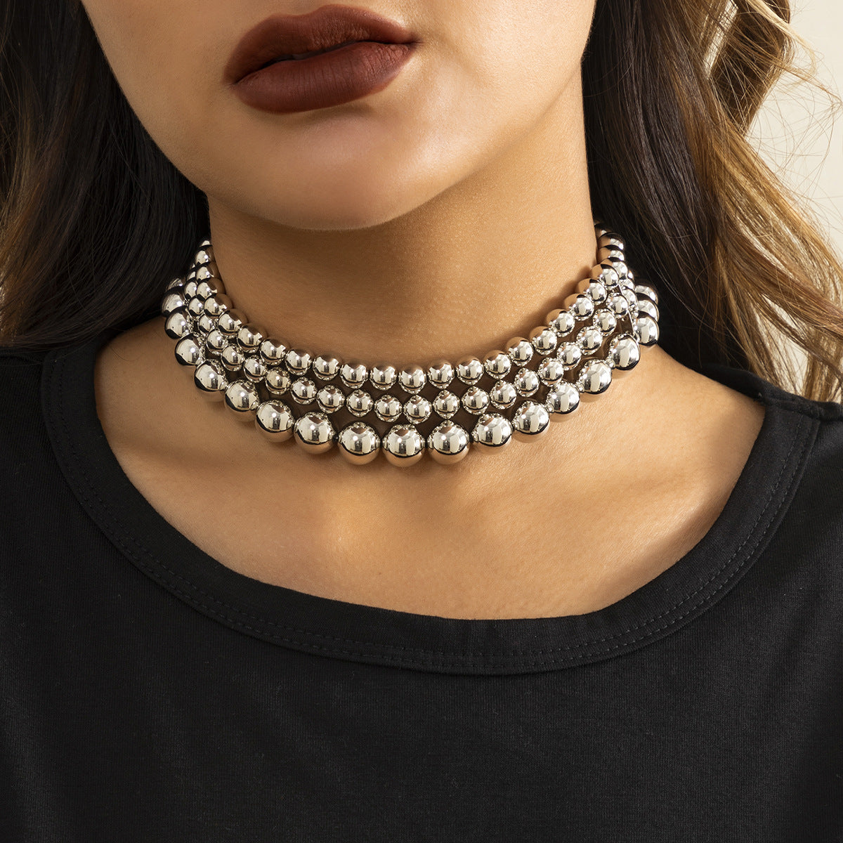 Women's Ornament Exaggerated Beaded Twin Punk Minority Simple Necklaces