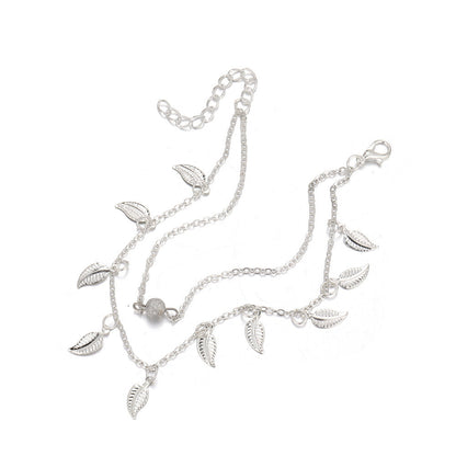 Beach Leaf Shape Layered Tassel Foot Chain