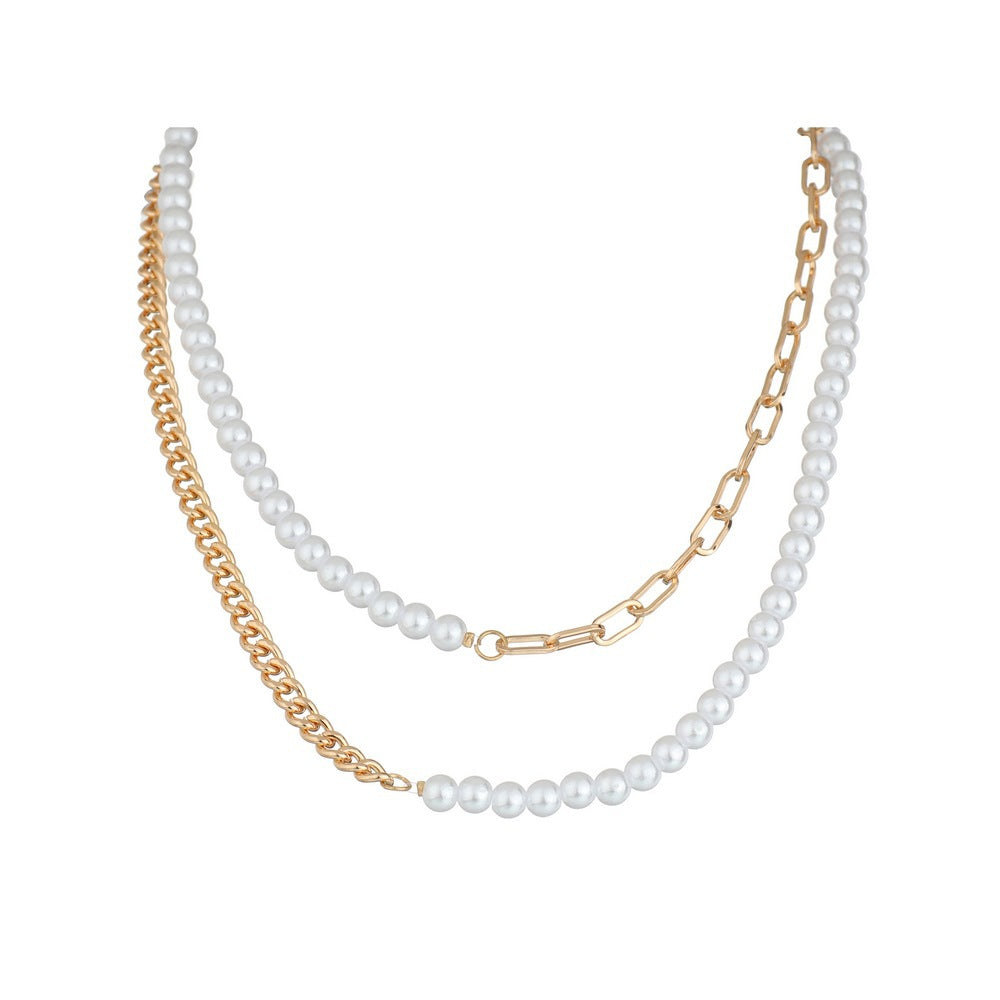 Layer Pearl Chain Half Necklace Choker