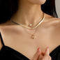 Layered Chain Pearl Heart Pendant Necklace