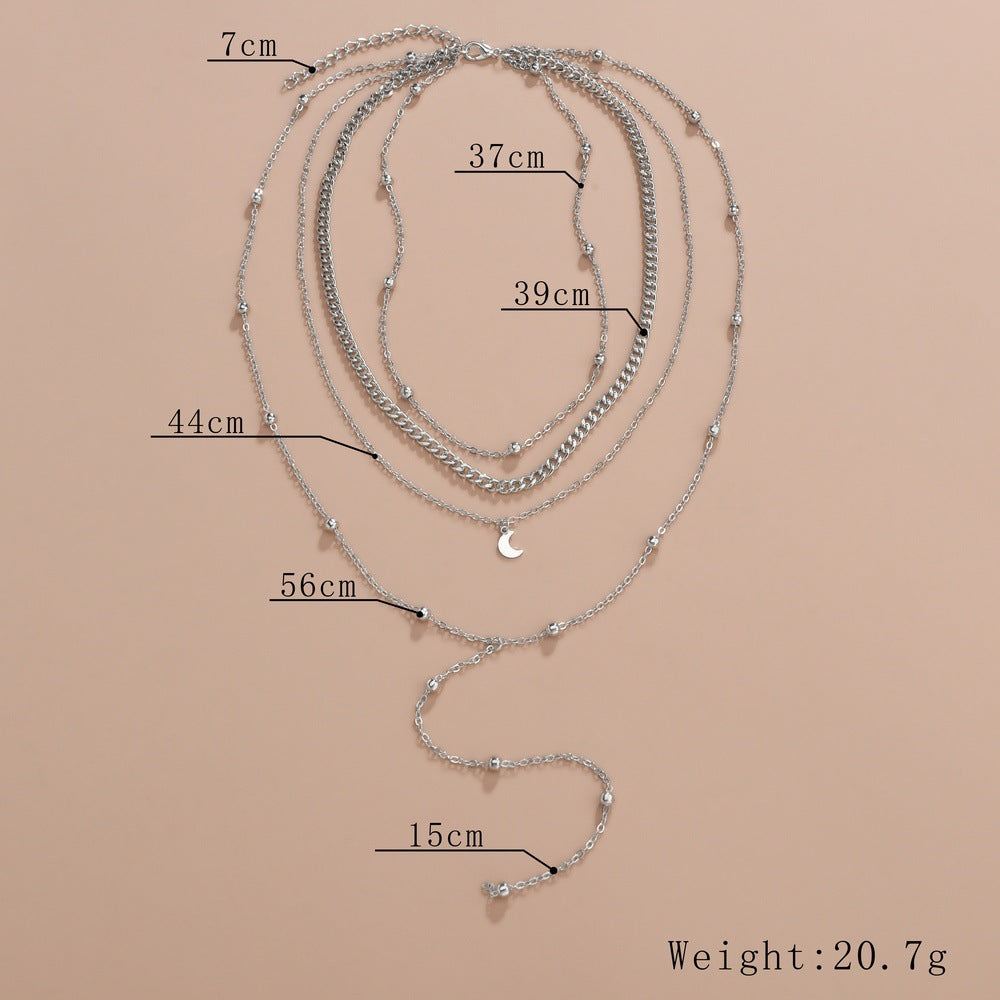 Fashion Jewelry Moon Pendant Layered Necklace