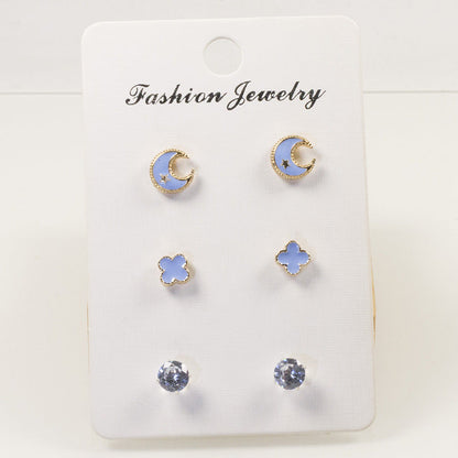 Clover Moon Stud Earrings Set