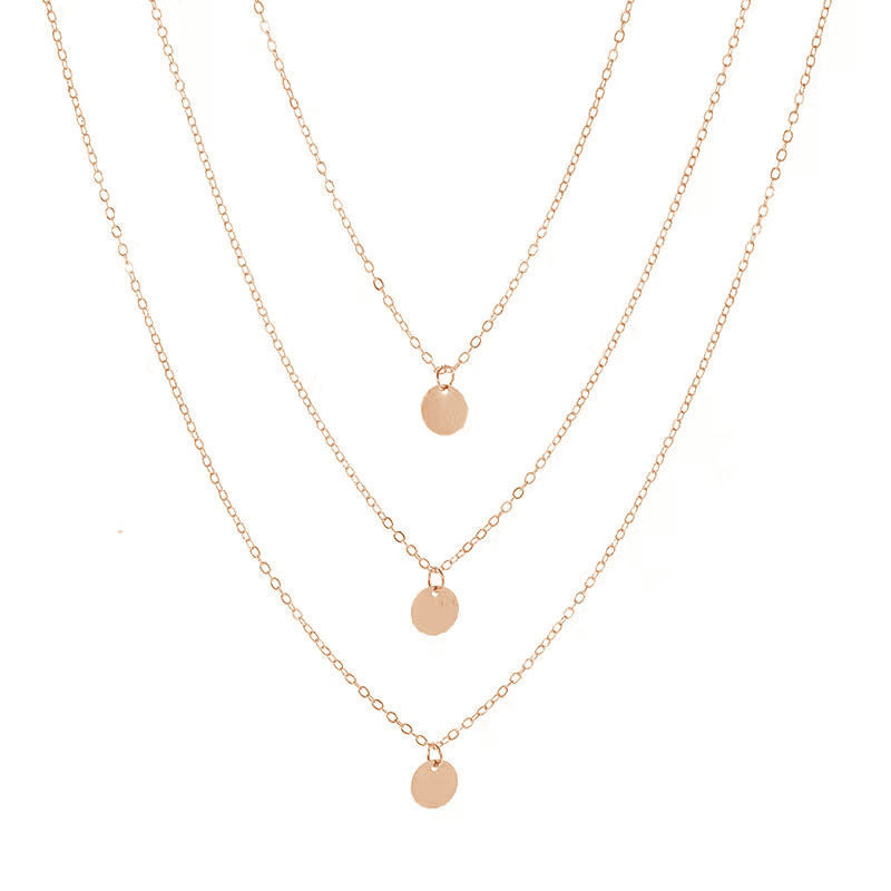 Layered Chain Round Pendant Necklace