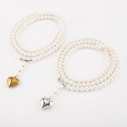 Bohemia Multilayer Long Pearl Chain Necklace Love Heart Pendant