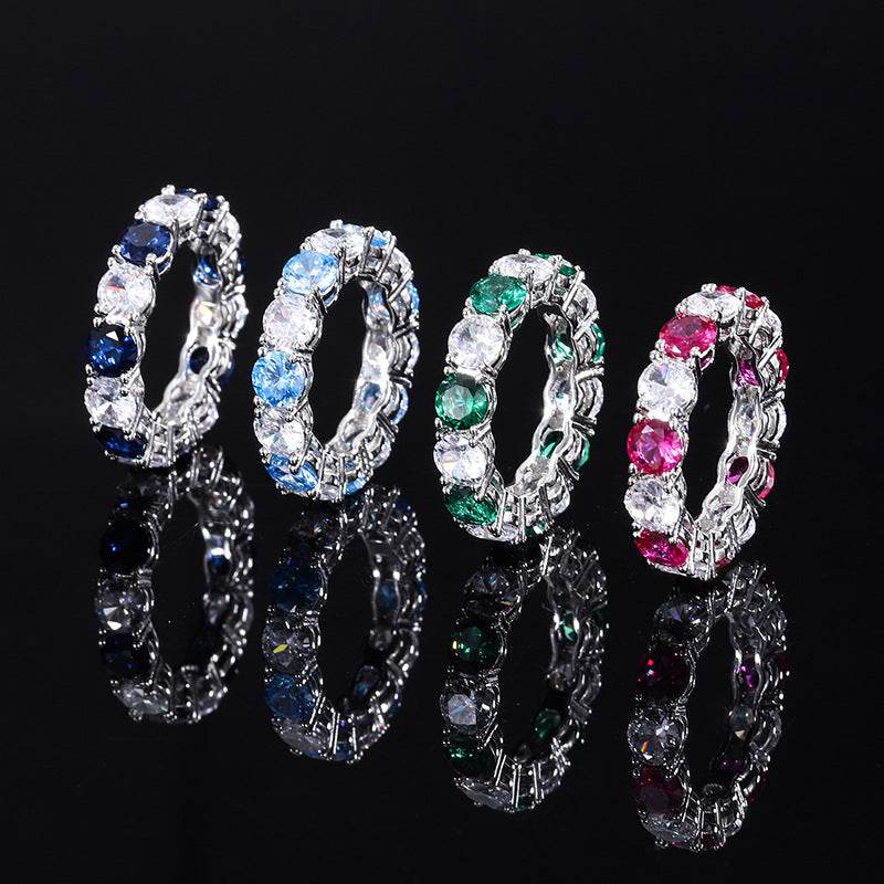 S925 Geometric Stackable Band CZ Ring, 5mm Cubic Zirconia, Sterling Silver Retro Statement Ring for Men and Women