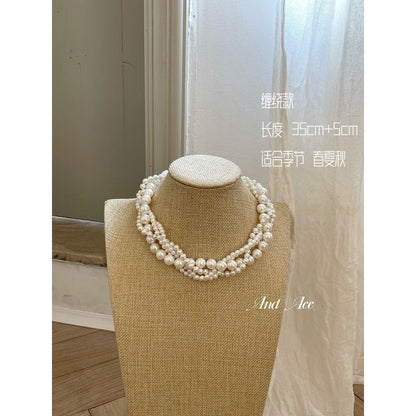 White Multi-Layer Pearl Wedding Necklace