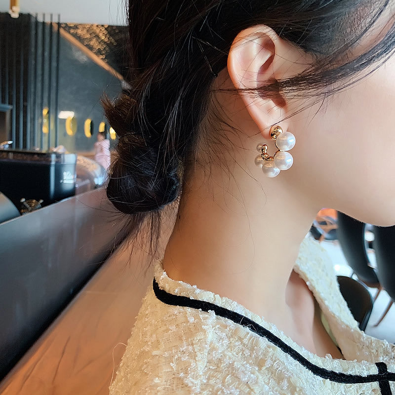 Hoop Imitation Pearl C-Shaped Earrings