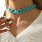 Retro Geometric Beaded Necklace Simple Turquoise Multi-layer