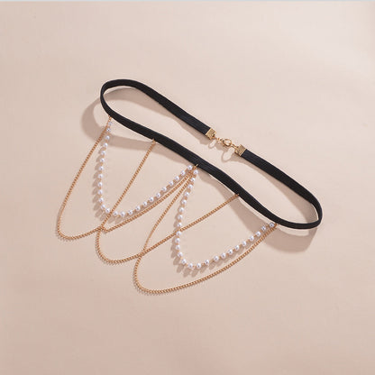 Sexy Beach Body Chain Nightclub Party Multi-layer Tassel Pearl Leg Chain