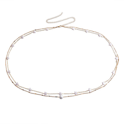 Hip Hop Metallic Pearl Star Layer Belly Waist Chain Jewelry