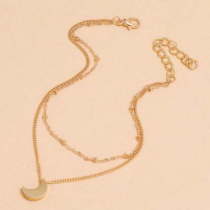 Double Layer moon Charm Chain Ankle Bracelet