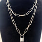 Punk Double Layer Lock Chain Necklace Padlock Pendant for Women
