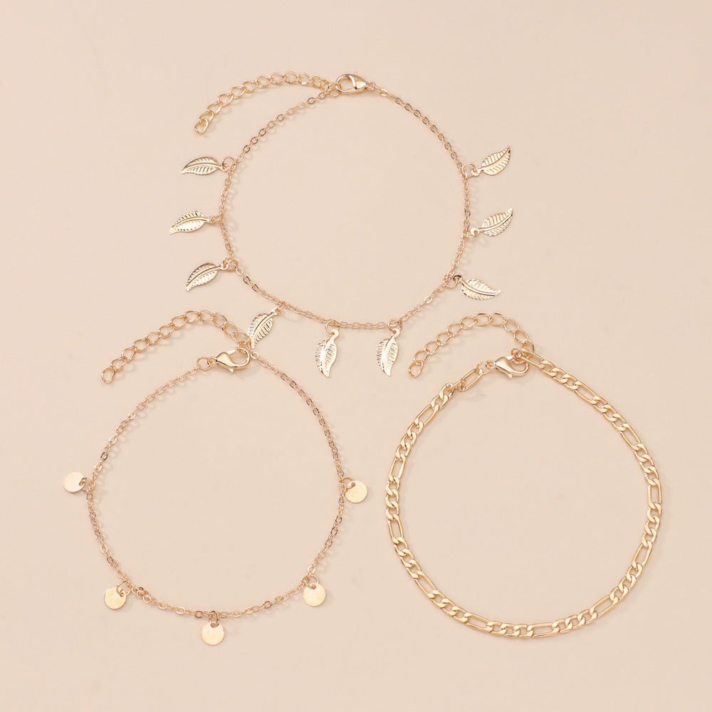 Beach Leaf Layered Tassel Foot Chain Anklets Jewelry