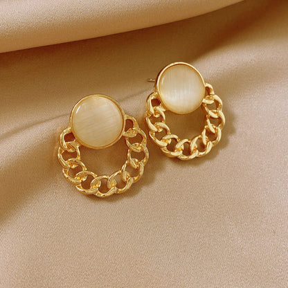 Opal Round Geometric Earrings
