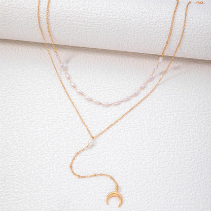 Women Pearl Bead Multi-layer Collarbone Chain Necklace