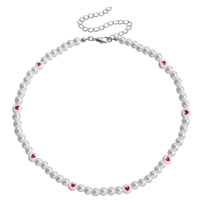 Love Imitation Pearl Necklace Beaded Clavicle Chain